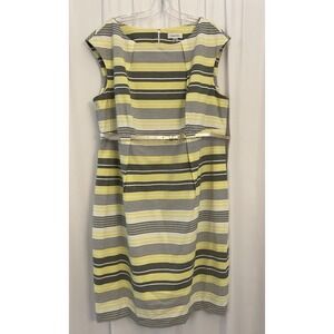 Calvin Klein Women Sheath Dress Plus Size 18W Gold Skinny Belt Sleeveless Career